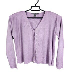 Womens Purple Saks Fifth Avenue 100% Tussah Silk Cardigan Sweater Button Down L